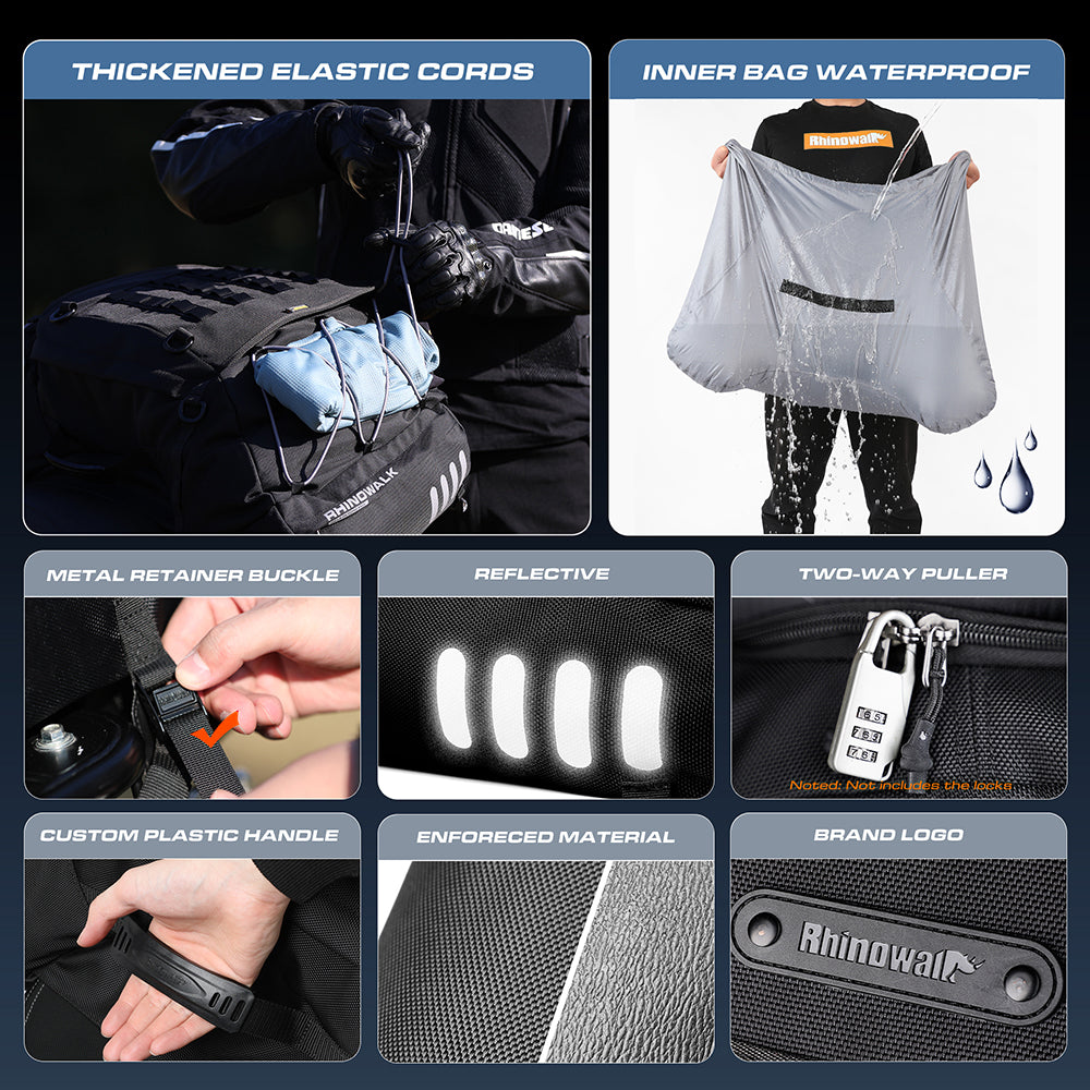 RHINOWALK MT3550BK 35-50L Bilateral Expandable Motorcycle Tail Bag Rear Seat Bag RHINOWALK MT3550BK 35-50L Bilateral Expandable Motorcycle Tail Bag Rear Seat Bag